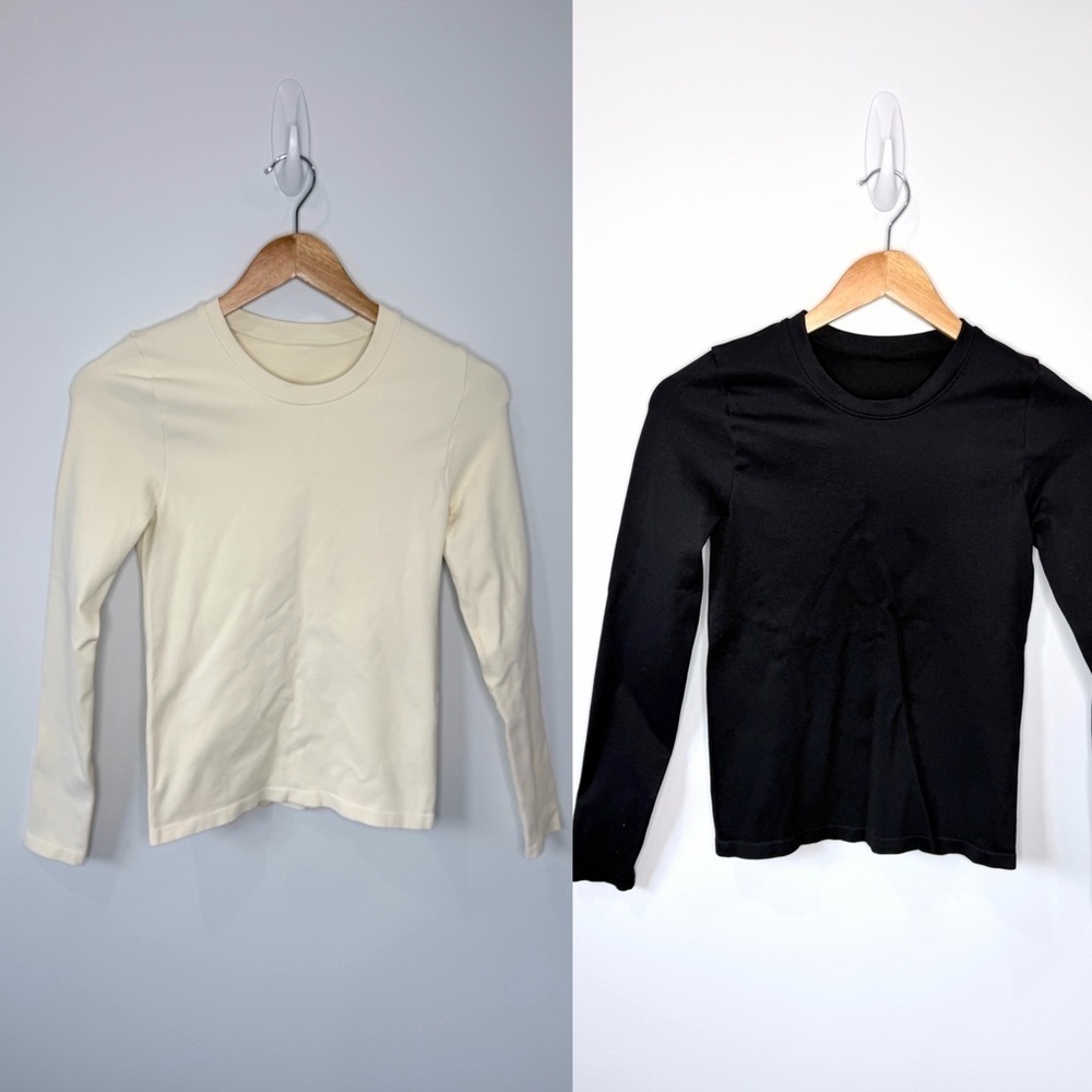 Set of 2 - OQQ Long Sleeve Top Black and Cream